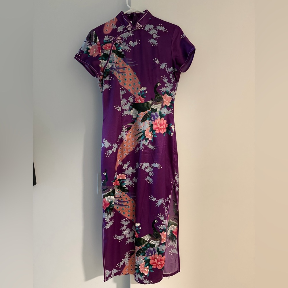 Vibrant Peacock Floral Qipao